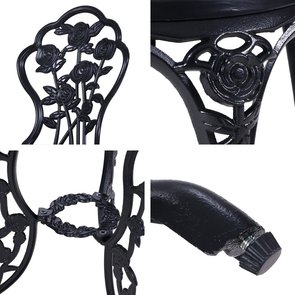 3PC Outdoor Cast Aluminium Bistro Table Chair Setting B- Black