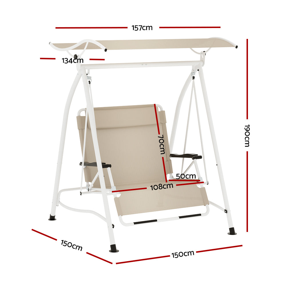 2 Seater Canopy Swing Chair - Beige
