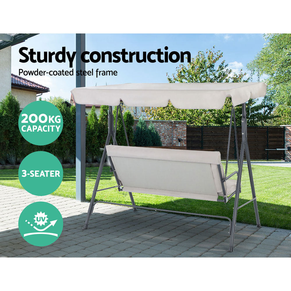 3 Seater Canopy Swing Chair - Beige