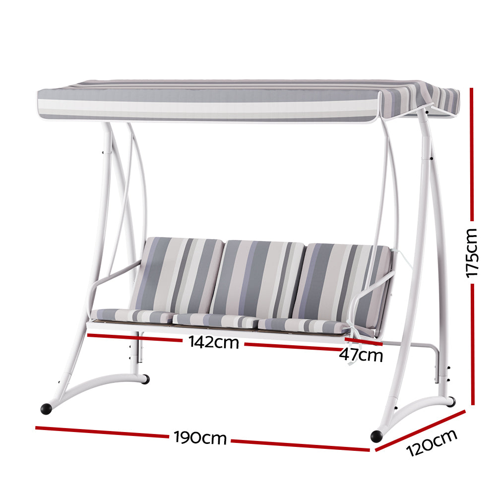 3 Seater Canopy Swing Chair - White & Grey