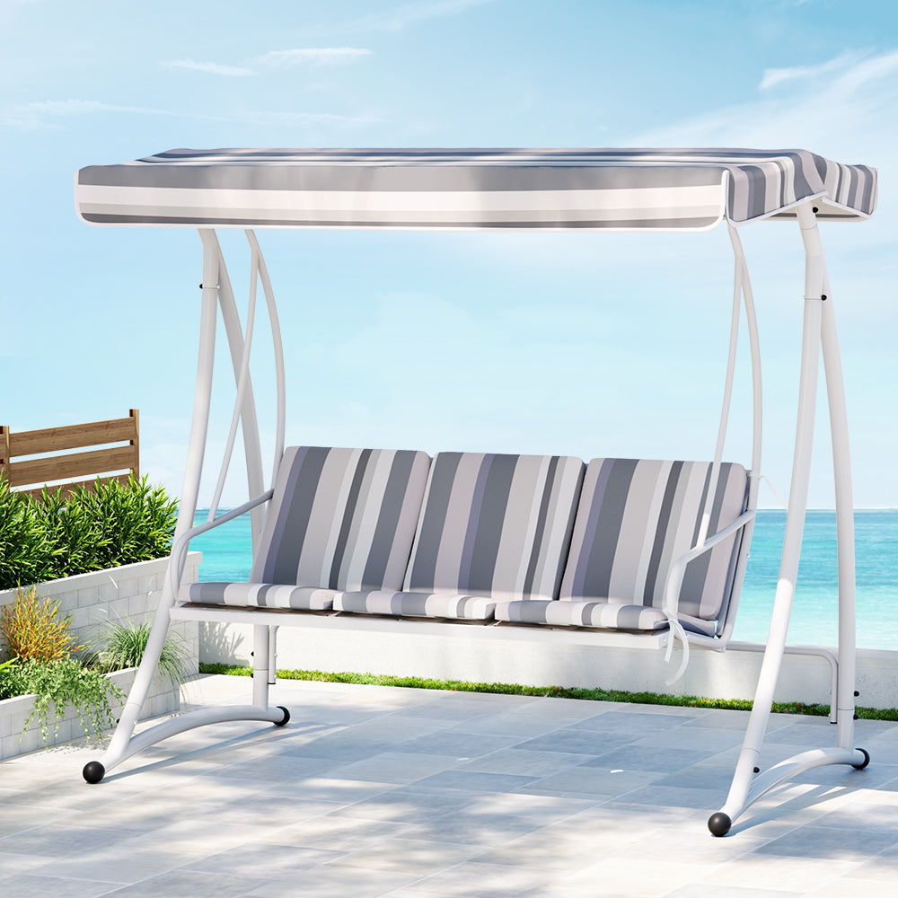 3 Seater Canopy Swing Chair - White & Grey