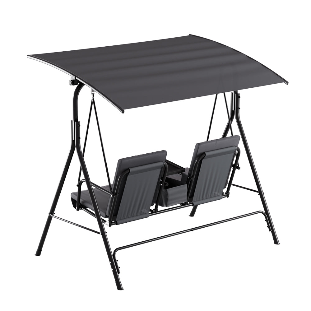 2 Seater Canopy Swing Chair With Cup Holder - Grey