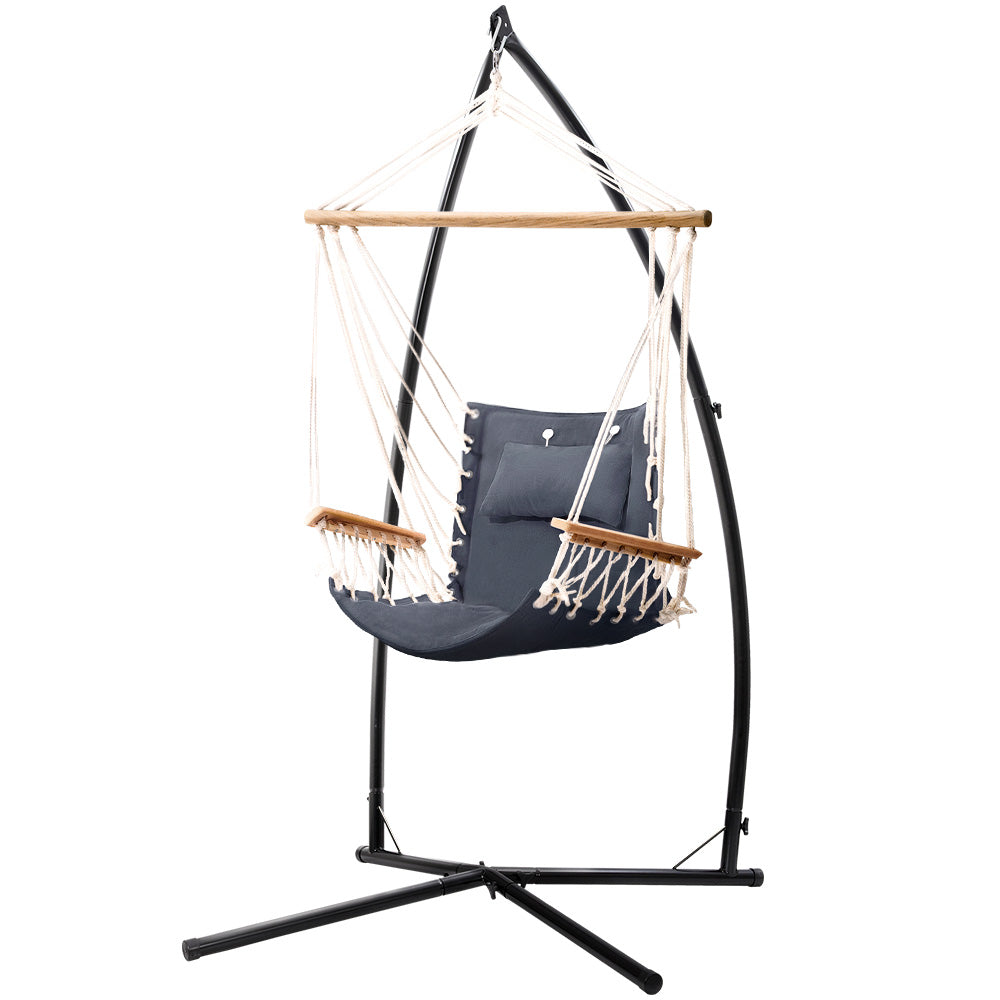 Grey Hammock Swing Chair With Pillow and Stand