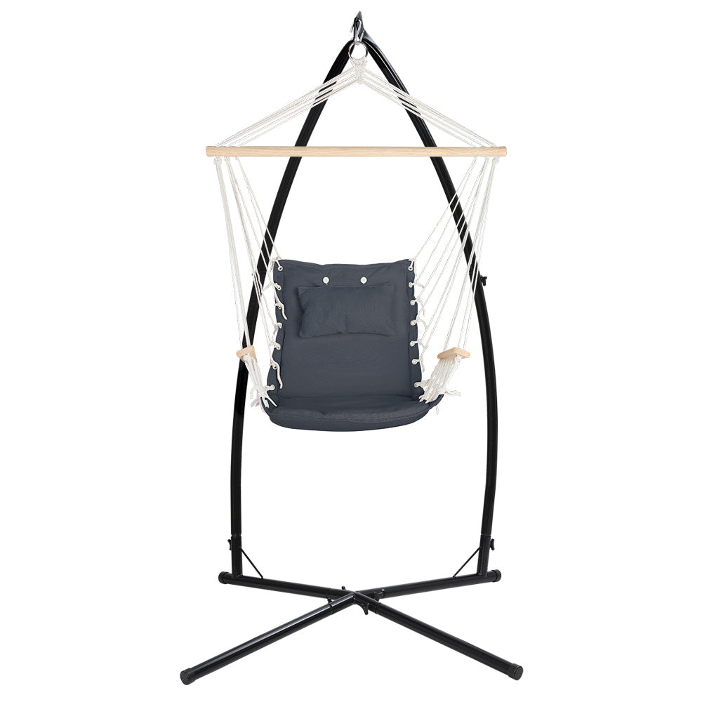 Grey Hammock Swing Chair With Pillow and Stand