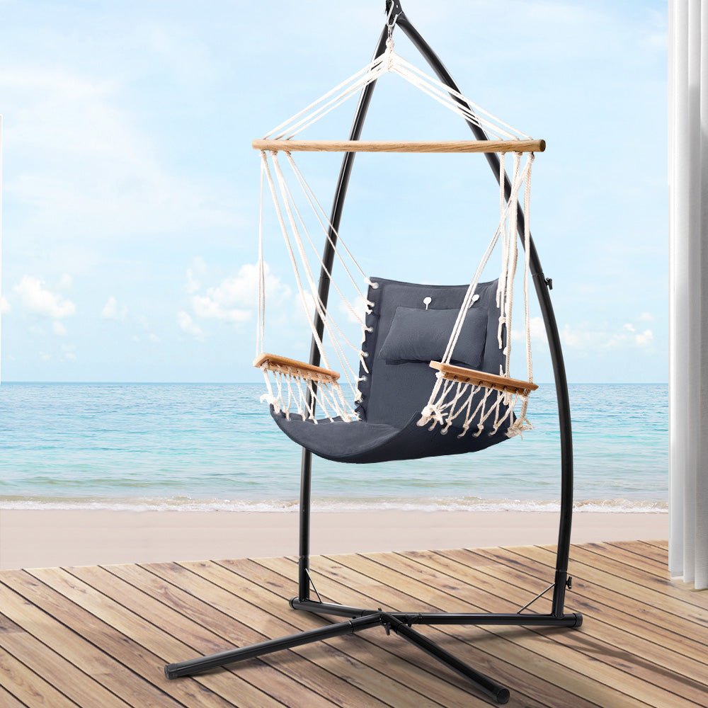 Grey Hammock Swing Chair With Pillow and Stand