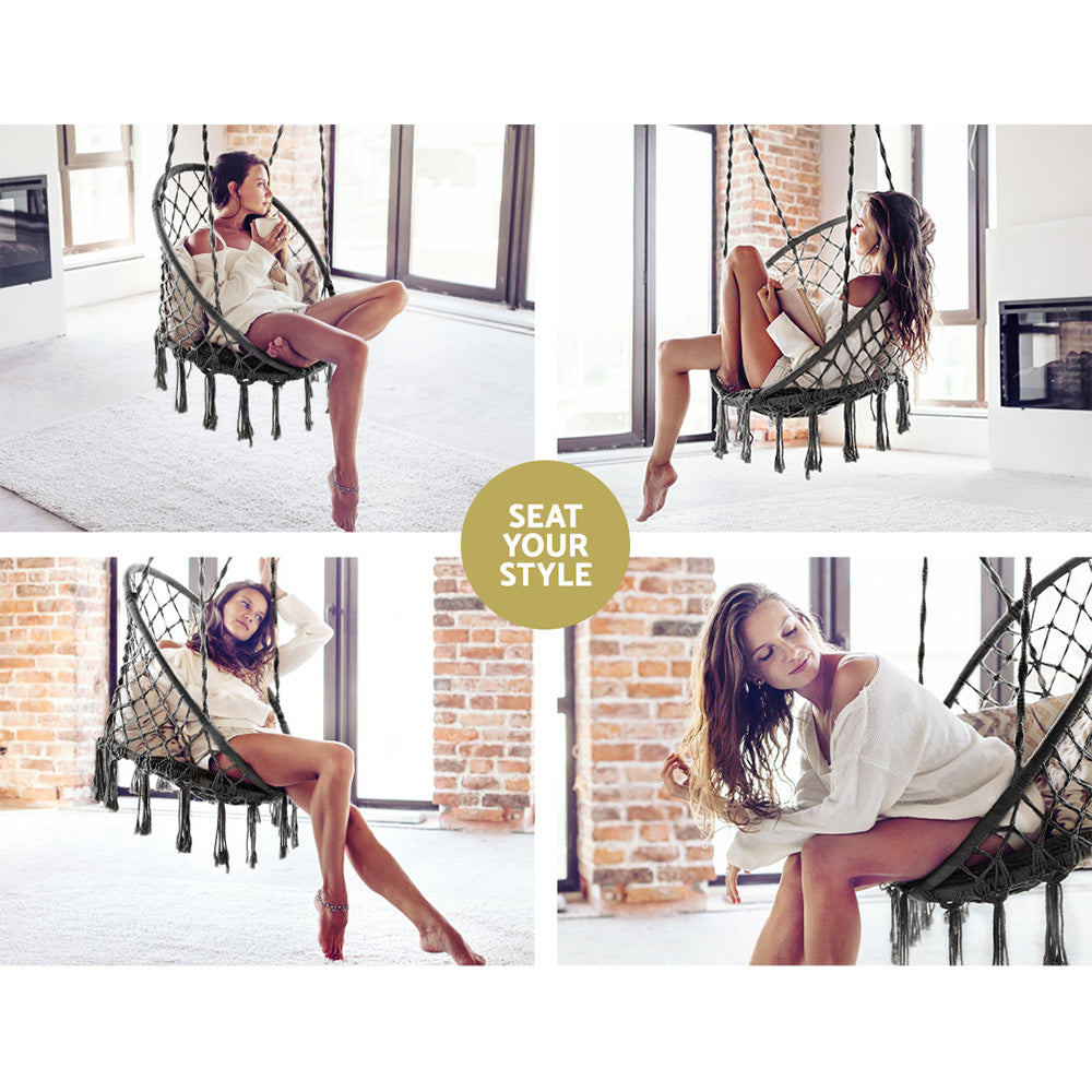 Grey Cotton Hanging Hammock Chair Only
