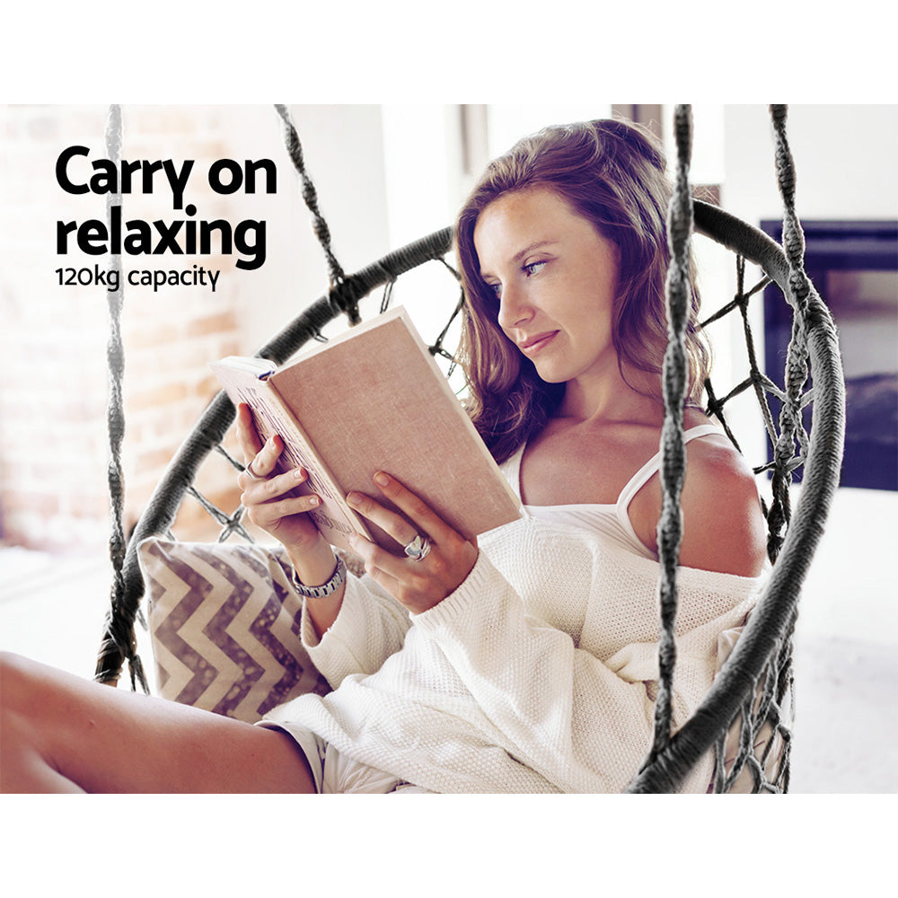 Grey Cotton Hanging Hammock Chair Only