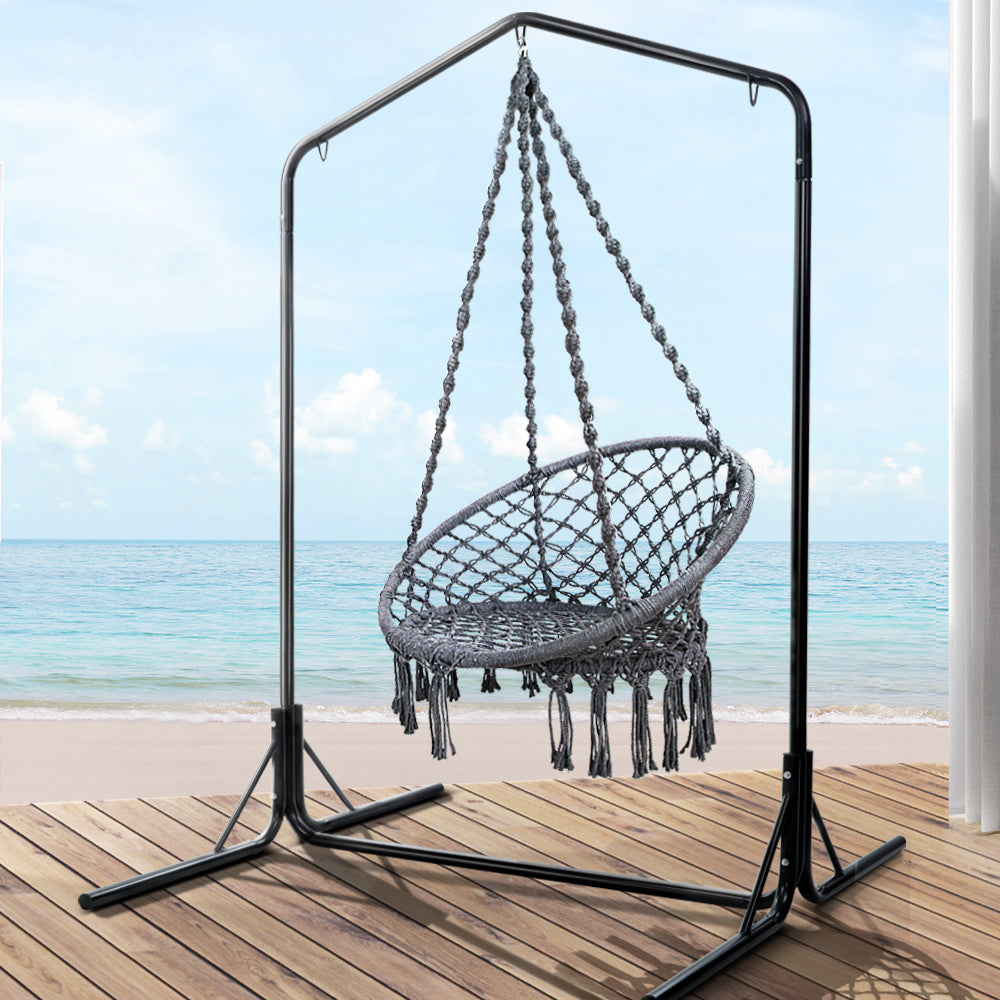 Grey Cotton Hanging Hammock Chair with Stand 124CM Height