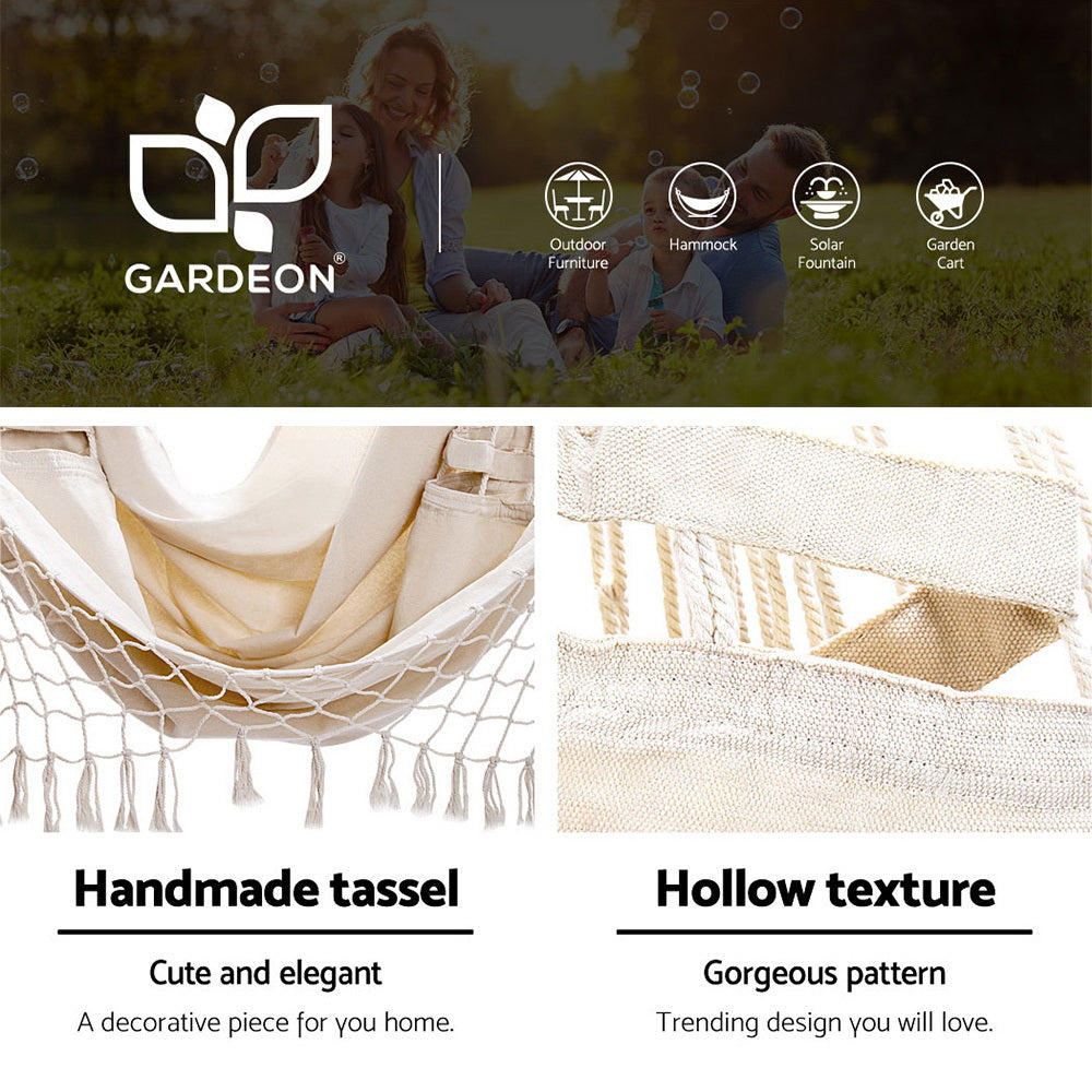 Tassel Hanging Rope Hammock Cream with Stand - 110cm x 110cm x 210cm