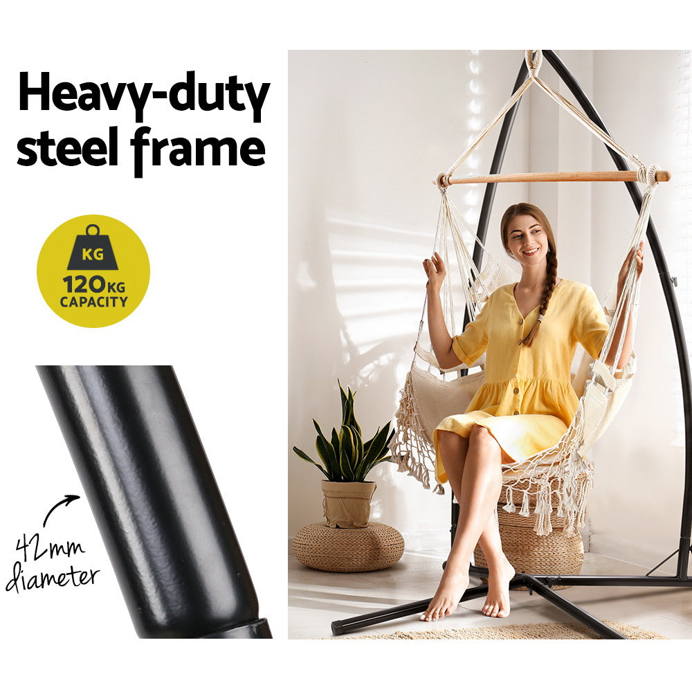 Tassel Hanging Rope Hammock Cream with Stand - 110cm x 110cm x 210cm