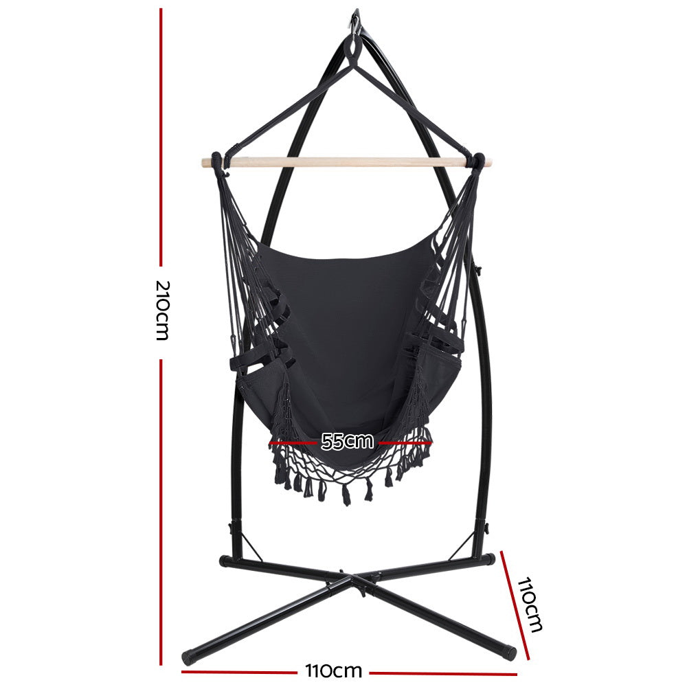 Tassel Hanging Rope Hammock Grey with Stand - 110cm x 110cm x 210cm