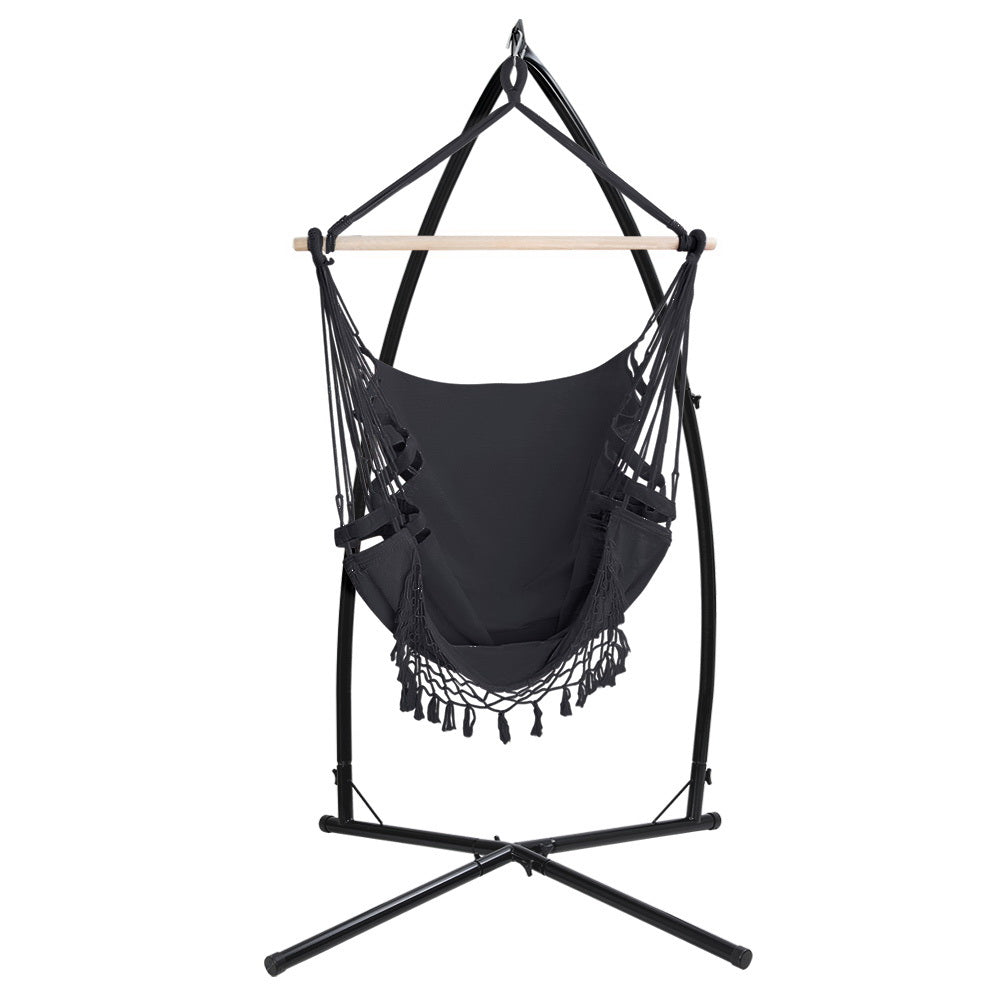 Tassel Hanging Rope Hammock Grey with Stand - 110cm x 110cm x 210cm