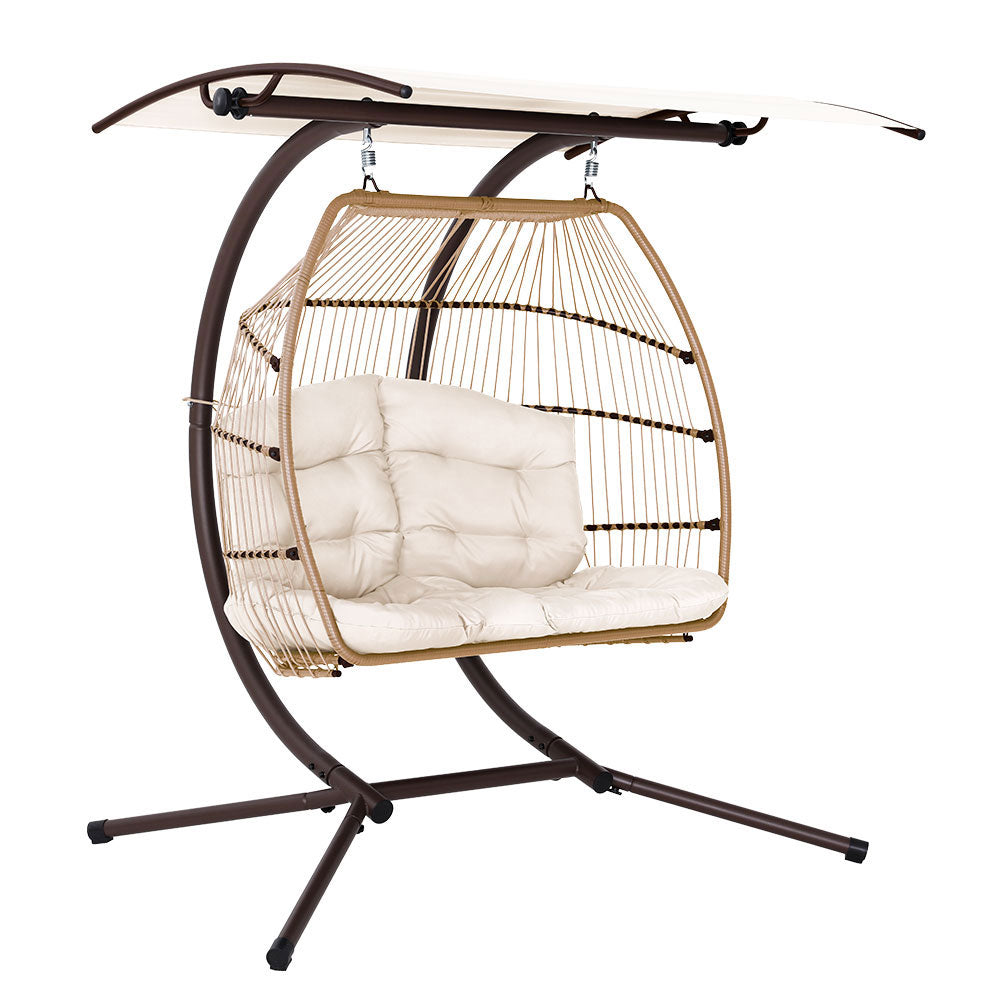 2 Seater Outdoor Wicker Hanging Pod Chair - Latte