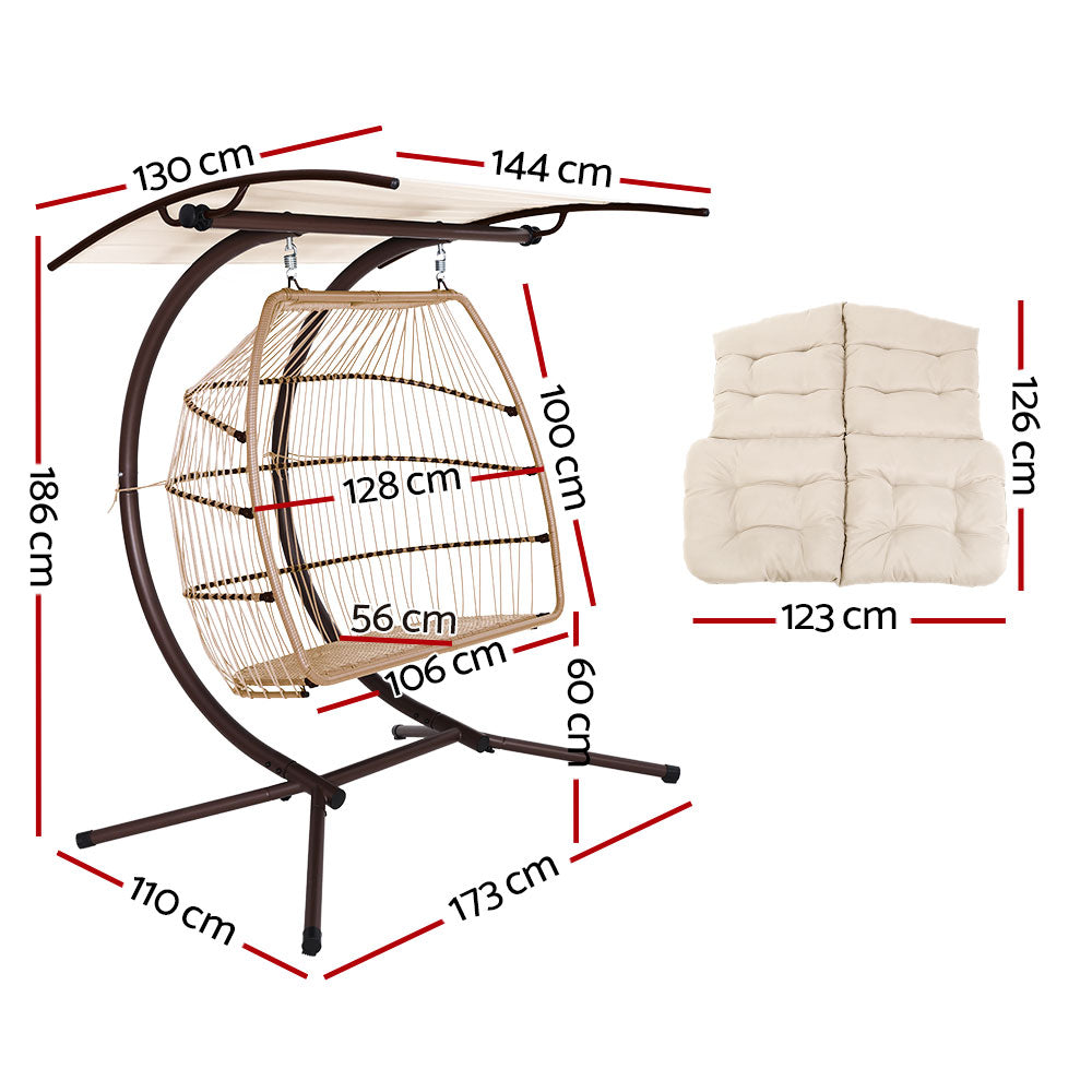 2 Seater Outdoor Wicker Hanging Pod Chair - Latte