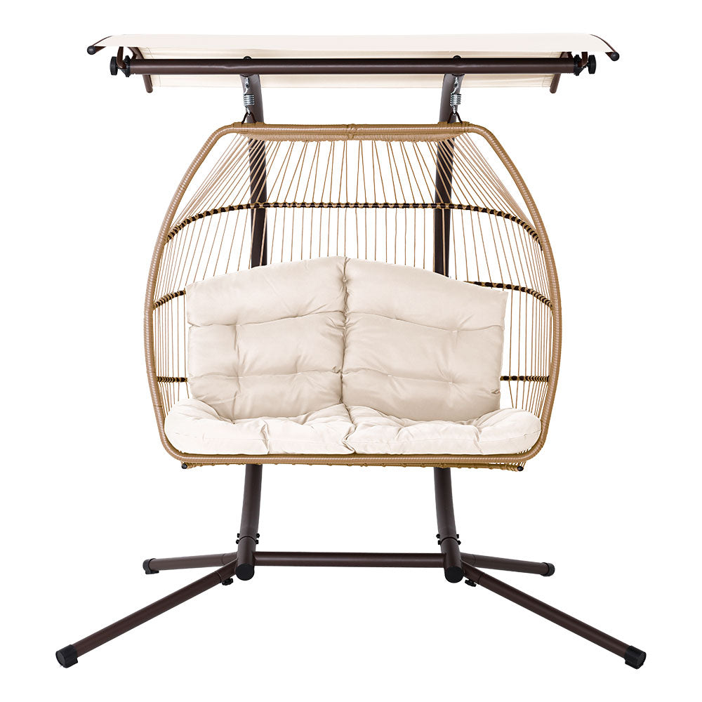 2 Seater Outdoor Wicker Hanging Pod Chair - Latte