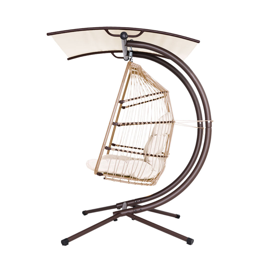 2 Seater Outdoor Wicker Hanging Pod Chair - Latte