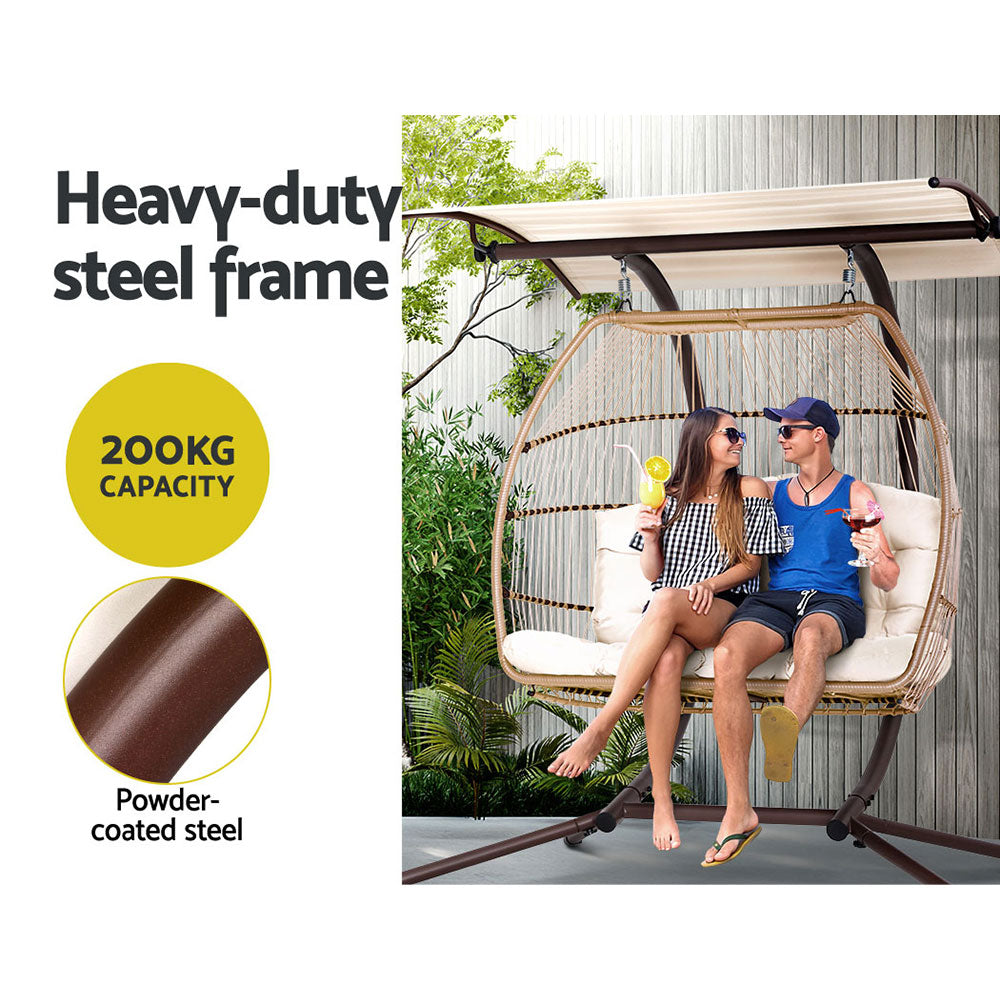 2 Seater Outdoor Wicker Hanging Pod Chair - Latte