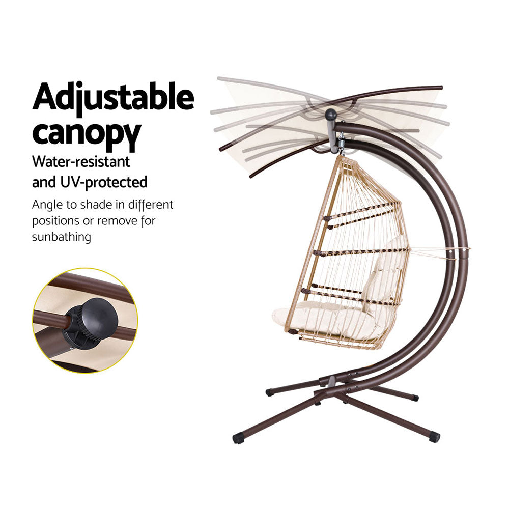 2 Seater Outdoor Wicker Hanging Pod Chair - Latte