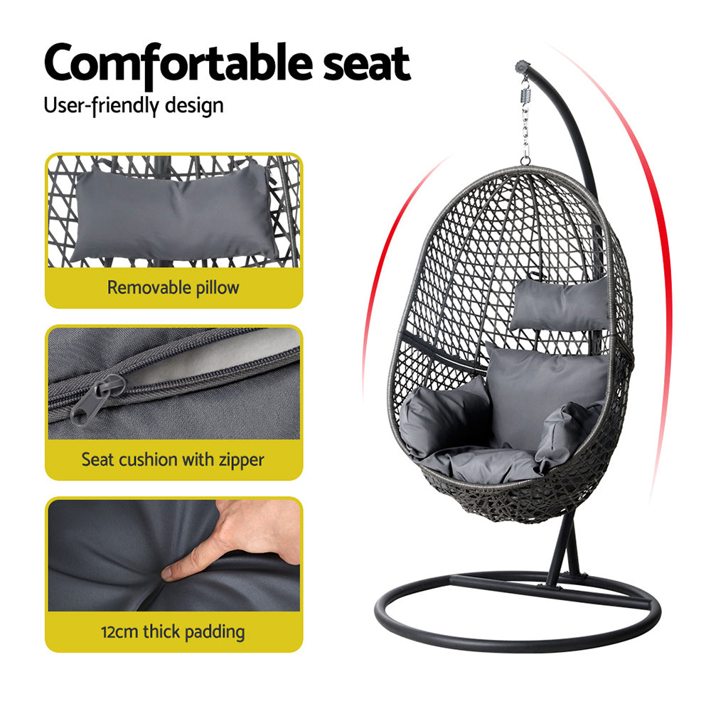 Indoor & Outdoor Hammock Egg Swing Chair with Stand - Black