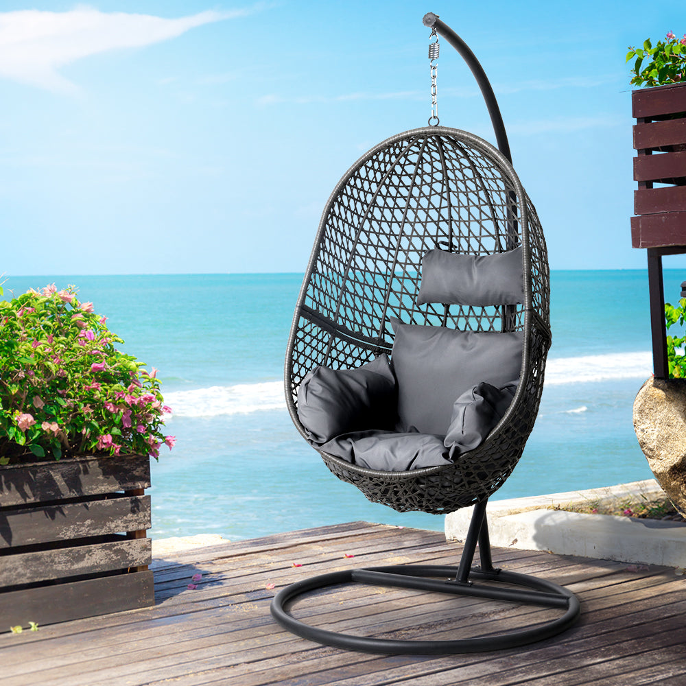 Indoor & Outdoor Hammock Egg Swing Chair with Stand - Black