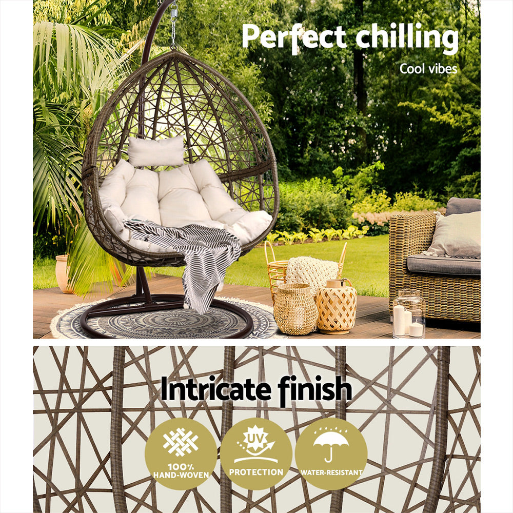 Indoor & Outdoor Hanging Swing Chair with Stand - Brown