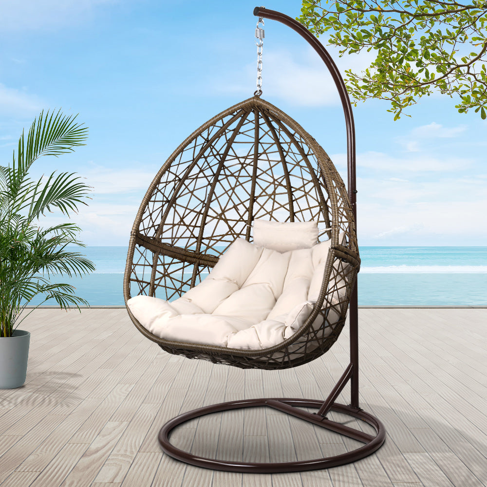 Indoor & Outdoor Hanging Swing Chair with Stand - Brown