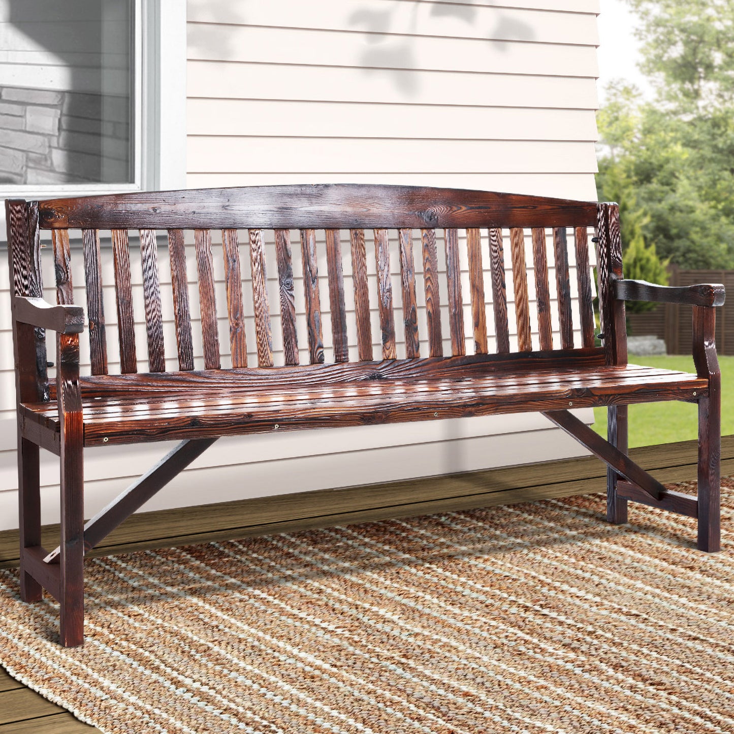 3 Seater Charcoal Brown Outdoor Wooden Garden Bench
