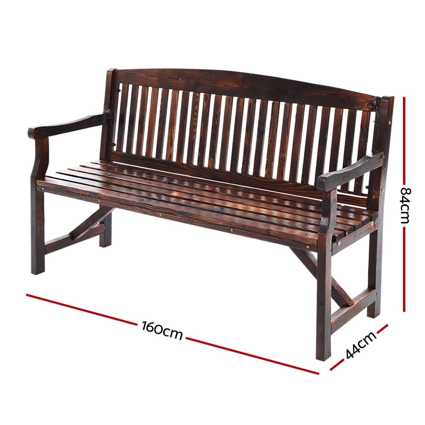 3 Seater Charcoal Brown Outdoor Wooden Garden Bench