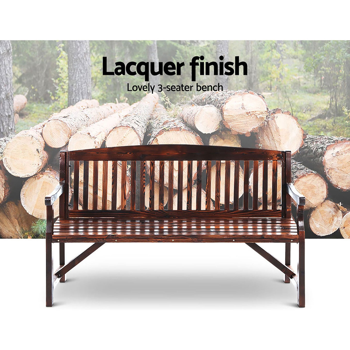 3 Seater Charcoal Brown Outdoor Wooden Garden Bench