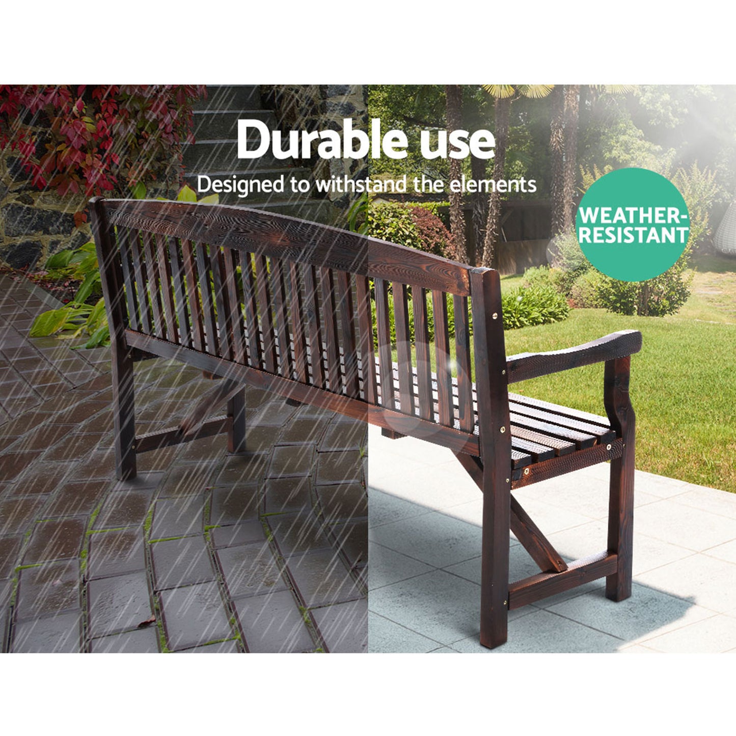 3 Seater Charcoal Brown Outdoor Wooden Garden Bench
