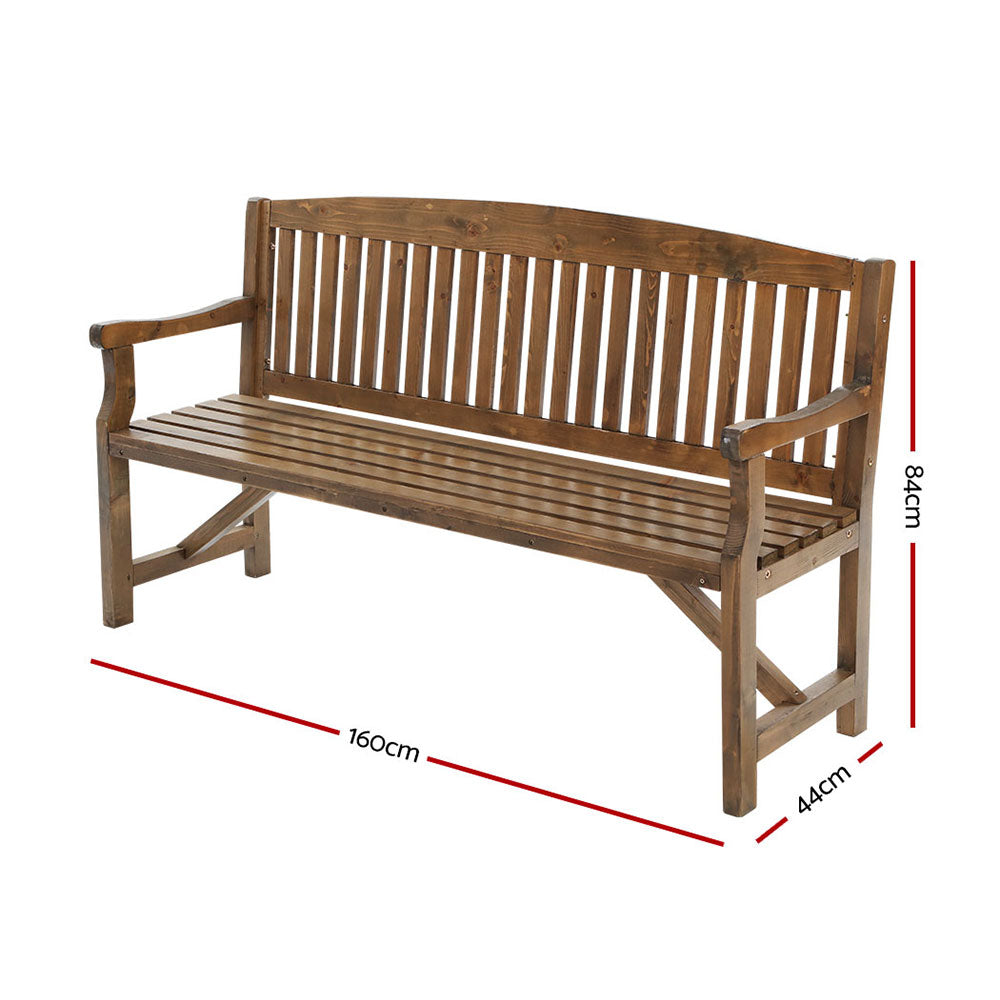 3 Seater Natural Brown Outdoor Wooden Garden Bench