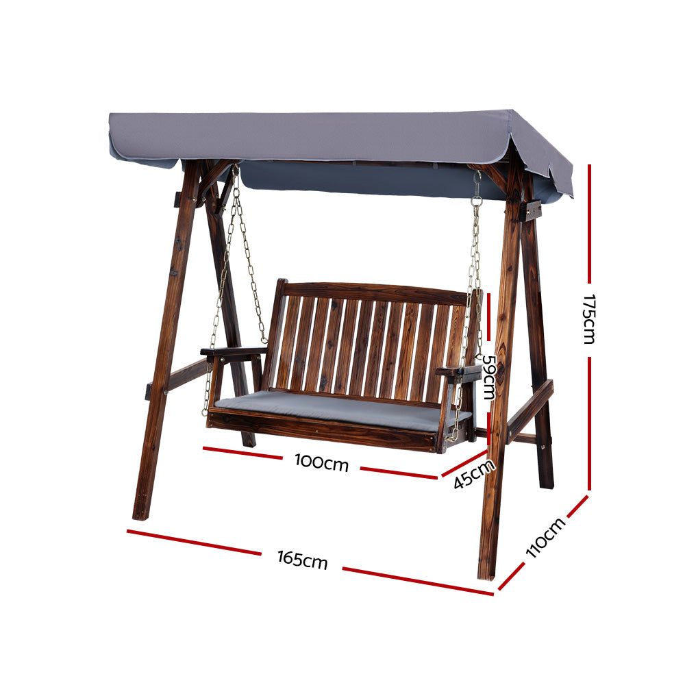2 Seater Canopy Wooden Swing Bench - Charcoal