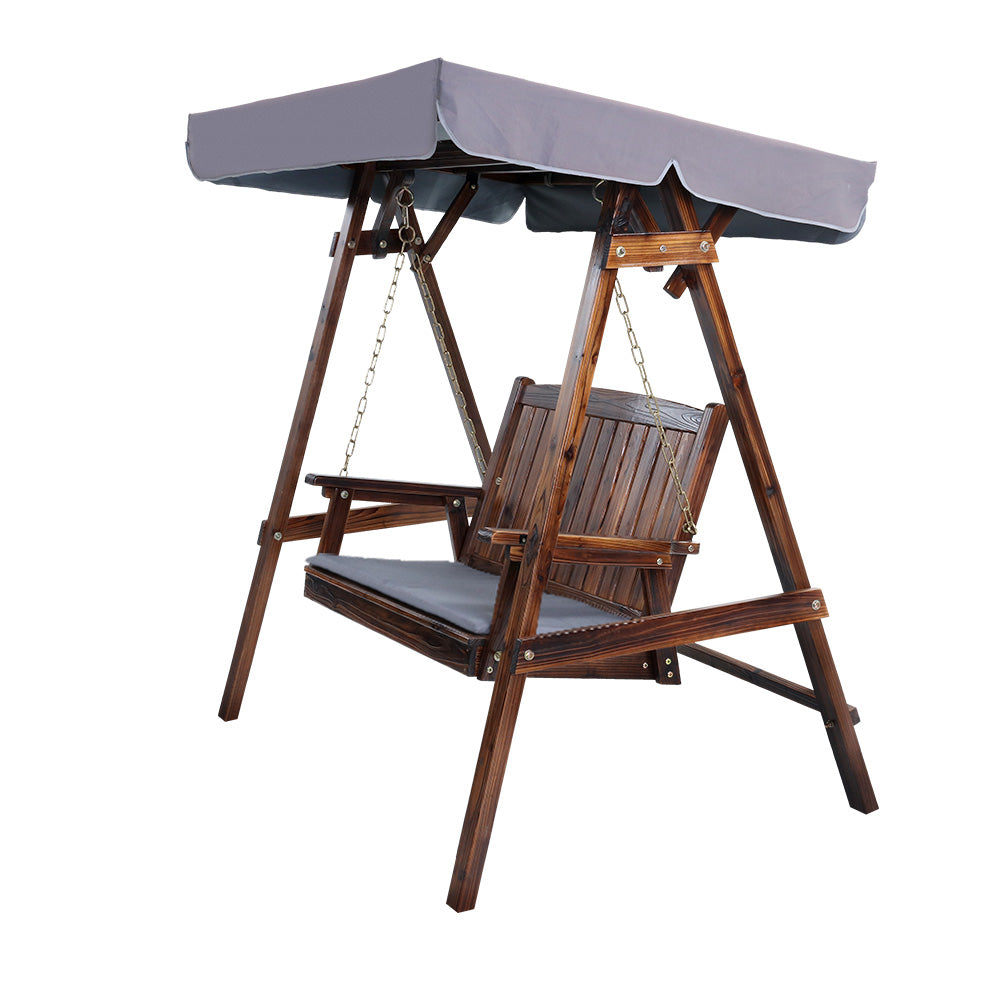 2 Seater Canopy Wooden Swing Bench - Charcoal