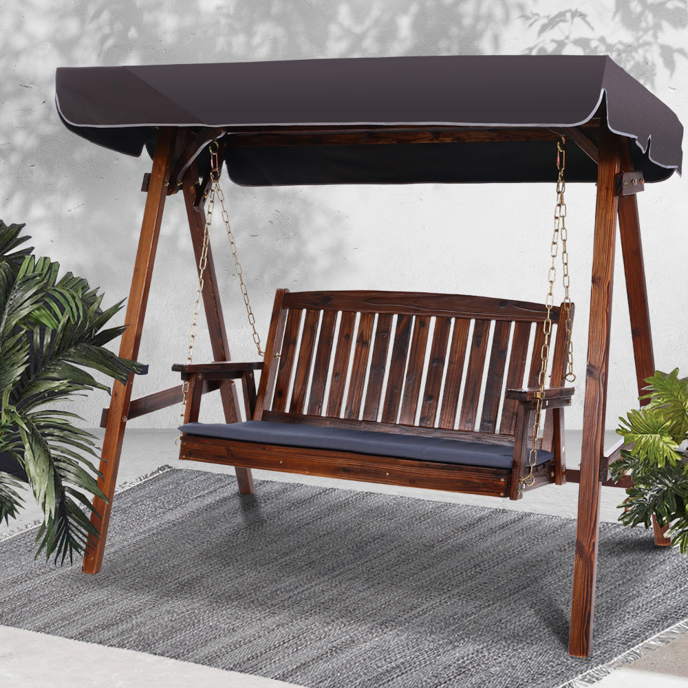 3 Seater Canopy Wooden Swing Bench - Charcoal