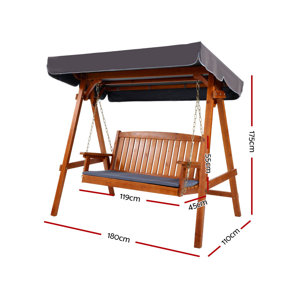 3 Seater Canopy Wooden Swing Bench - Teak