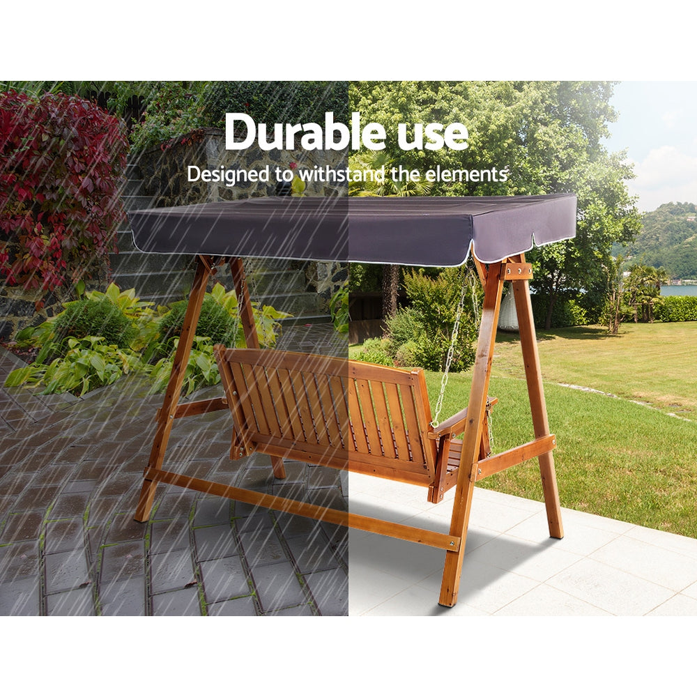 3 Seater Canopy Wooden Swing Bench - Teak