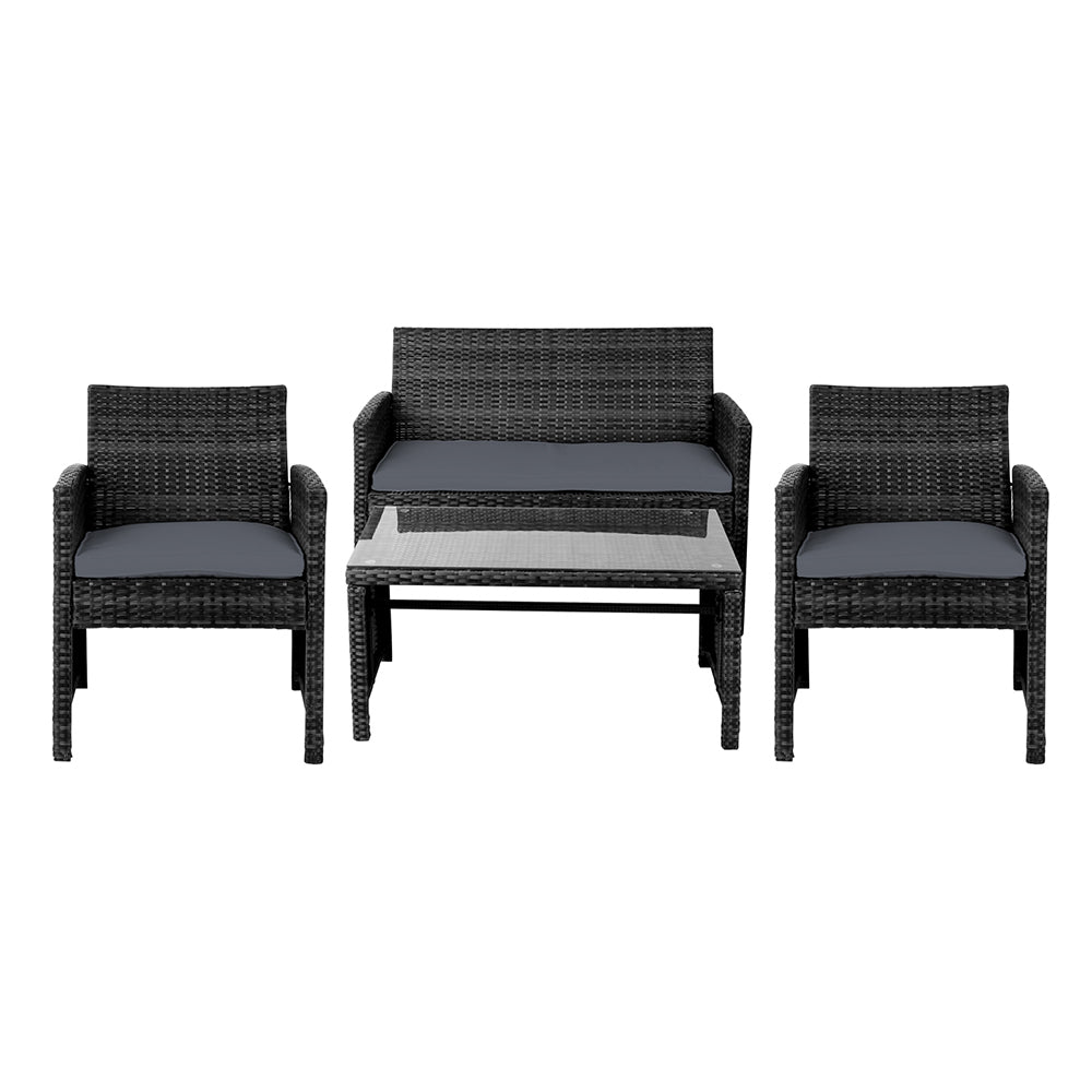 4 Outdoor Lounge Setting Rattan Patio Wicker - Black