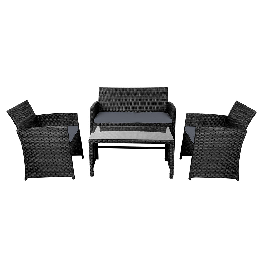 4 Outdoor Lounge Setting Rattan Patio Wicker - Black