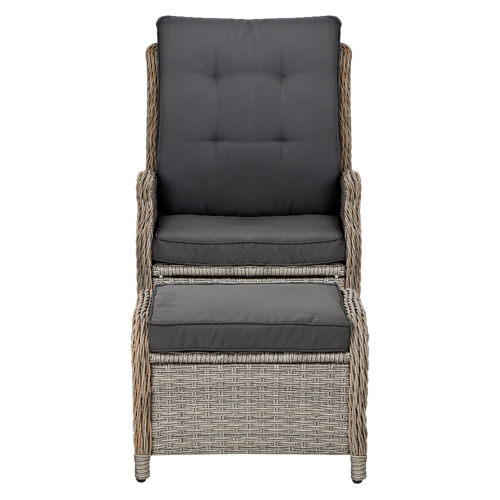 Maui Outdoor Grey Recliner Sunlounge Chairs W/Ottomans
