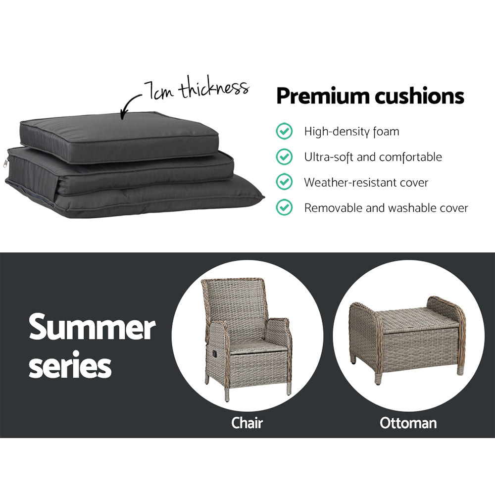 Maui Outdoor Grey Recliner Sunlounge Chairs W/Ottomans