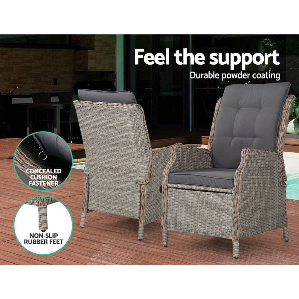 Maui Outdoor Grey Recliner Sunlounge Chairs W/Ottomans