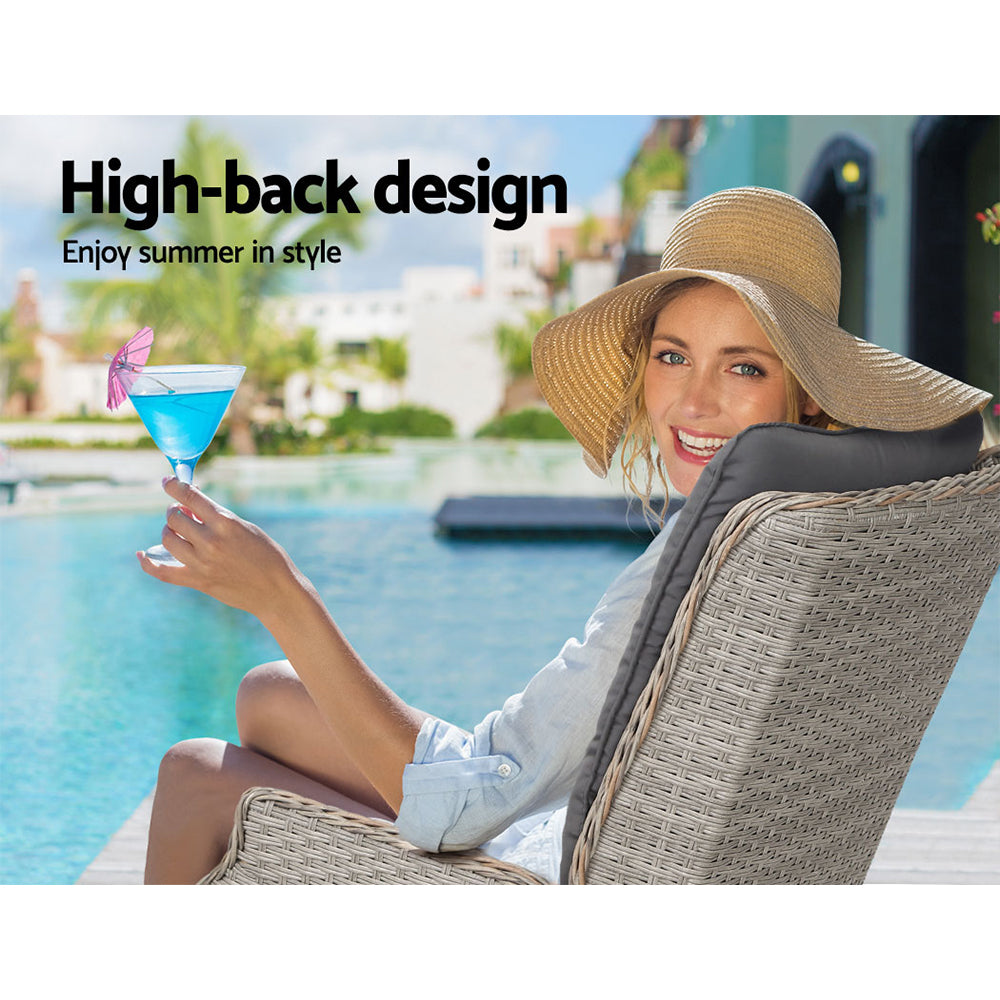 Maui Outdoor Grey Recliner Sunlounge Chairs W/Ottomans