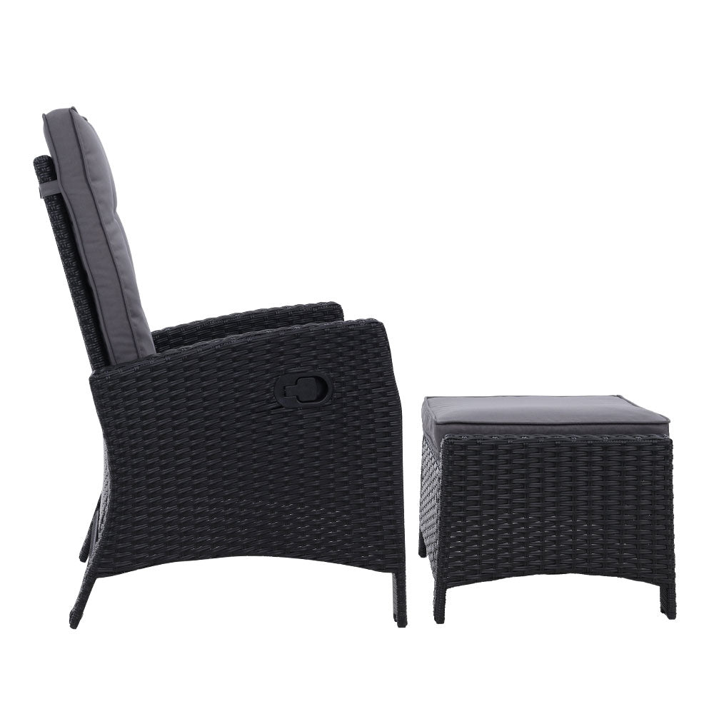 Mauritius Outdoor Black Recliner Chairs Sun lounge W/Ottomans - Dark Grey Seat Cover