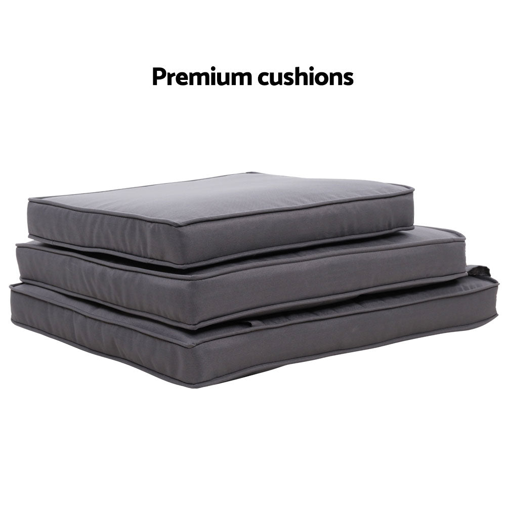 Mauritius Outdoor Black Recliner Chairs Sun lounge W/Ottomans - Dark Grey Seat Cover