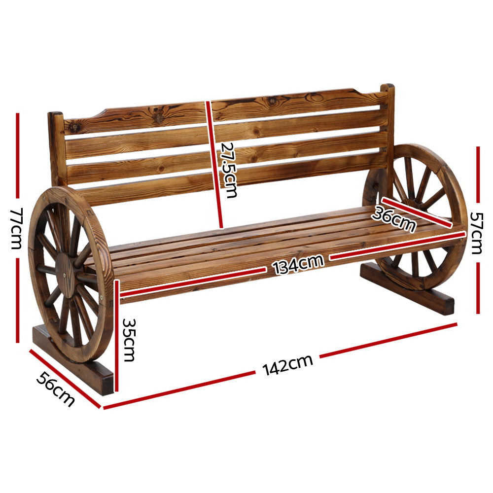 3 Seater Edwin Wagon Wheel Garden Bench - Canadian Fir Wood