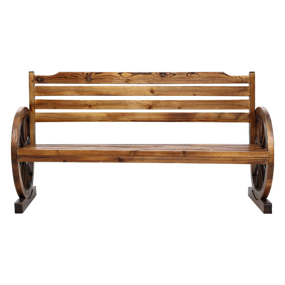 3 Seater Edwin Wagon Wheel Garden Bench - Canadian Fir Wood