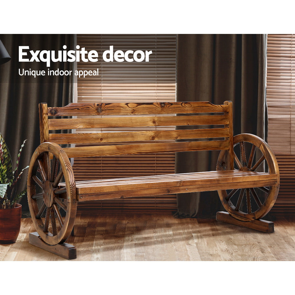 3 Seater Edwin Wagon Wheel Garden Bench - Canadian Fir Wood