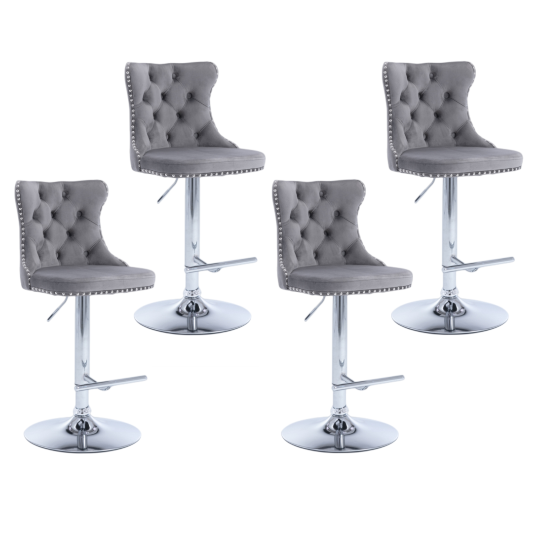 Clara Swivel Bar Velvet Stud Barstool x 4 - Gray