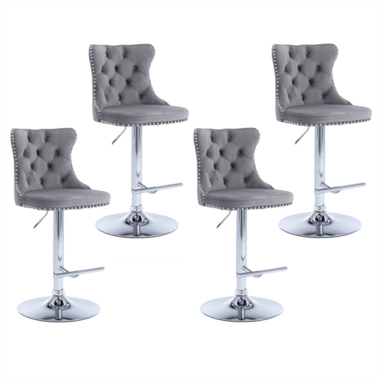 Clara Swivel Bar Velvet Stud Barstool x 4 - Gray
