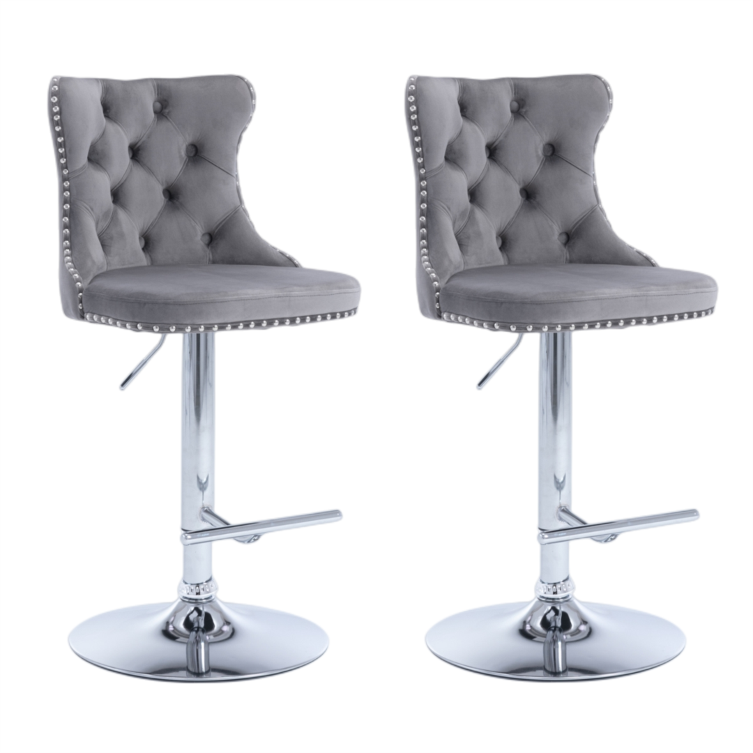 Clara Swivel Bar Velvet Stud Barstool x 4 - Gray